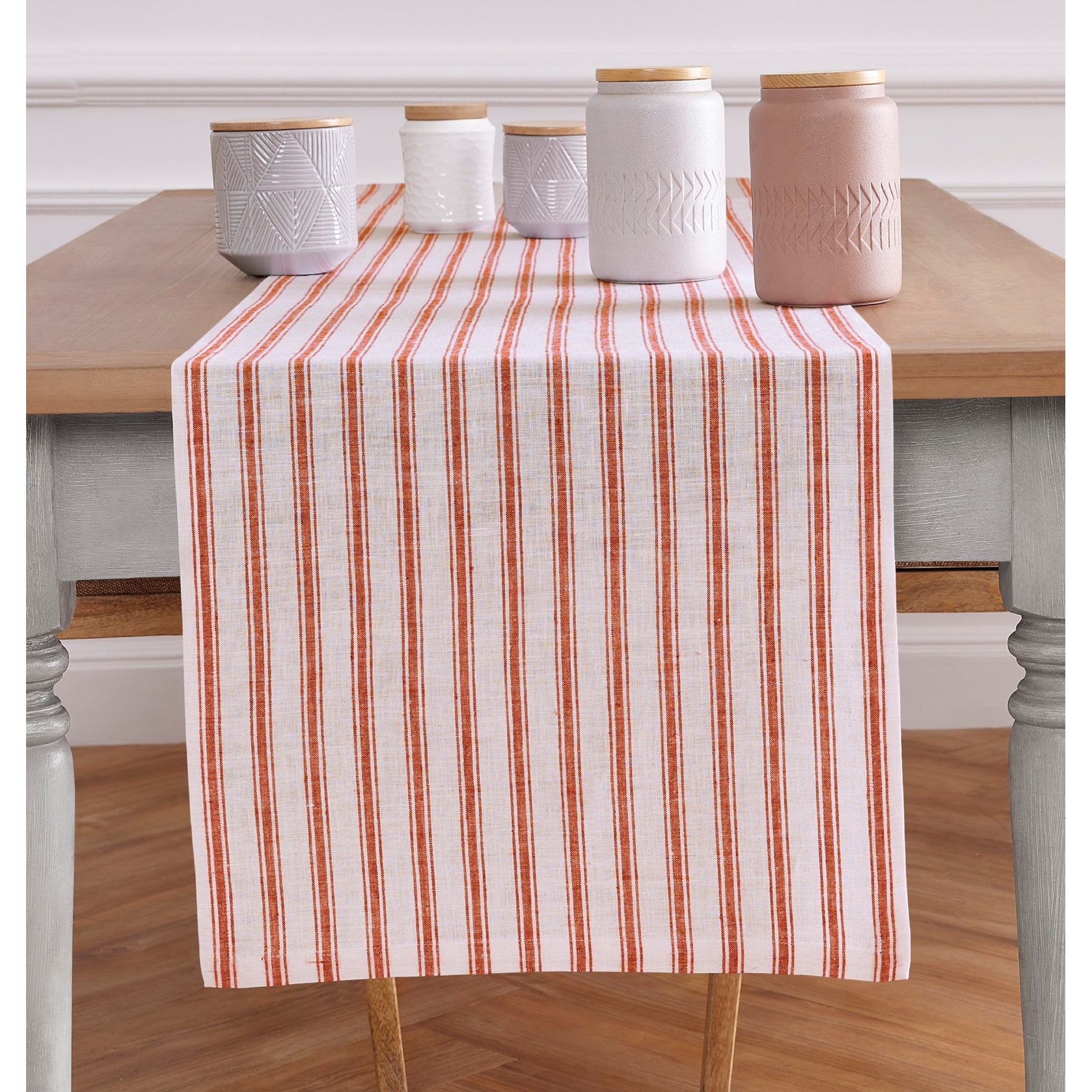 Capri Ticking Stripe Table Runner - 16 Inch & 18 Inch Wide Cotton Farmhouse Decor for Dining Table, Buffet, and Kitchen Island