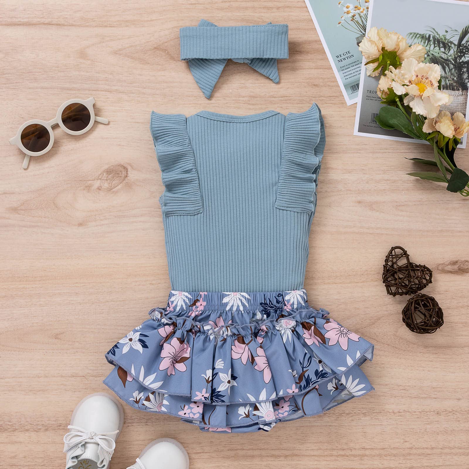 Baby Girls' Ribbed Romper Outfit with Bowknot Ruffles & Watermelon Print - Short Sleeve Summer Clothes Set with Headband for Infants 3-18 Months | Perfect for Playdates, Beach Trips & Photo Shoots