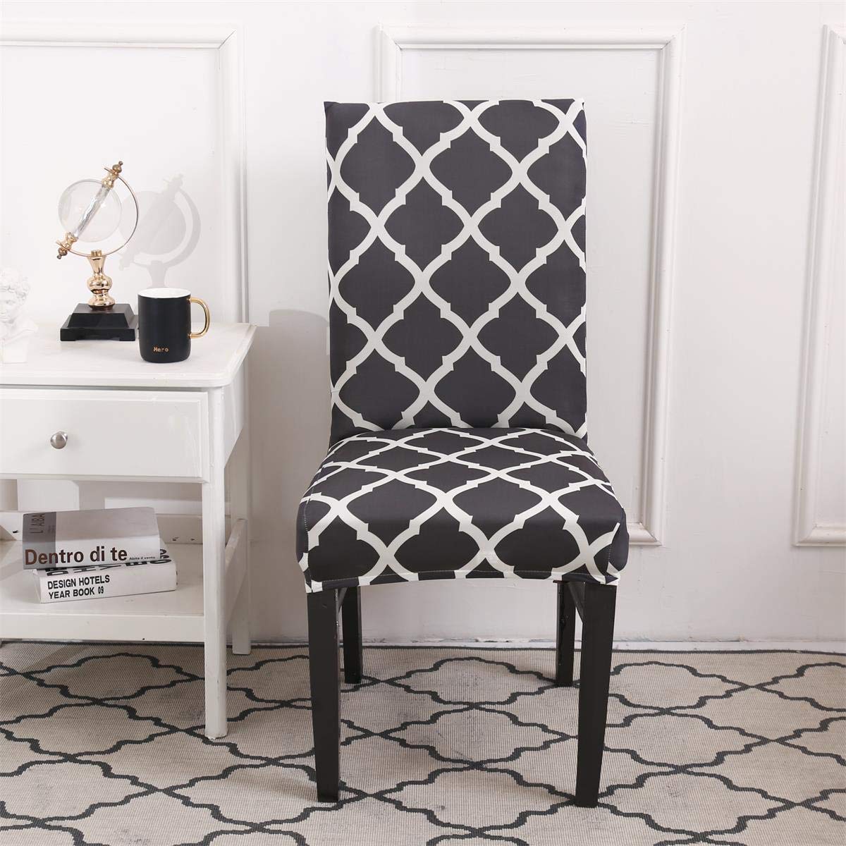 TOPCHANCES 6-Pack Stretch Elastic Spandex Chair Covers - Removable Dining Seat Protectors with Geometric Pattern for Weddings, Banquets & Hotels (Dark Blue) | Perfect for Home, Restaurant, and Event Decor