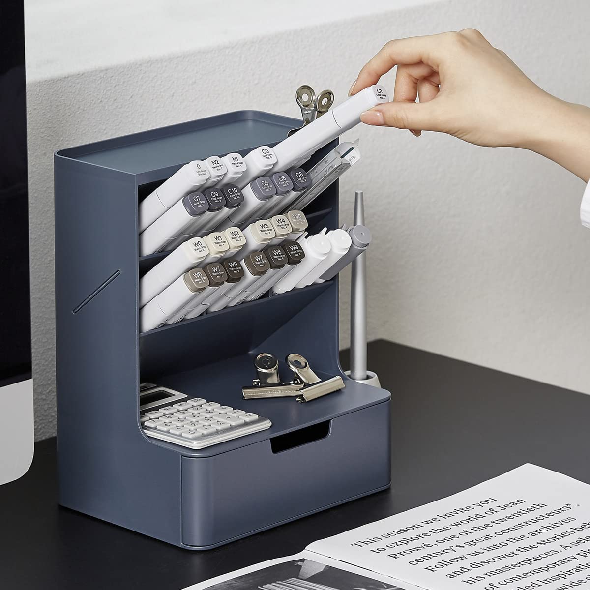 Korean-Made Blue Desk Organizer - Office Supplies Storage for Neat Workspace | Perfect for Home, Office & Study Organization