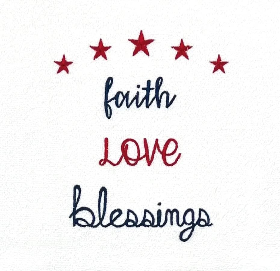 Soft Absorbent Patriotic Americana Hand Towels - Faith, Love & Blessings Design, 2-Piece Set for Kitchen, Bathroom & Home Decor (Summer/Spring Collection)