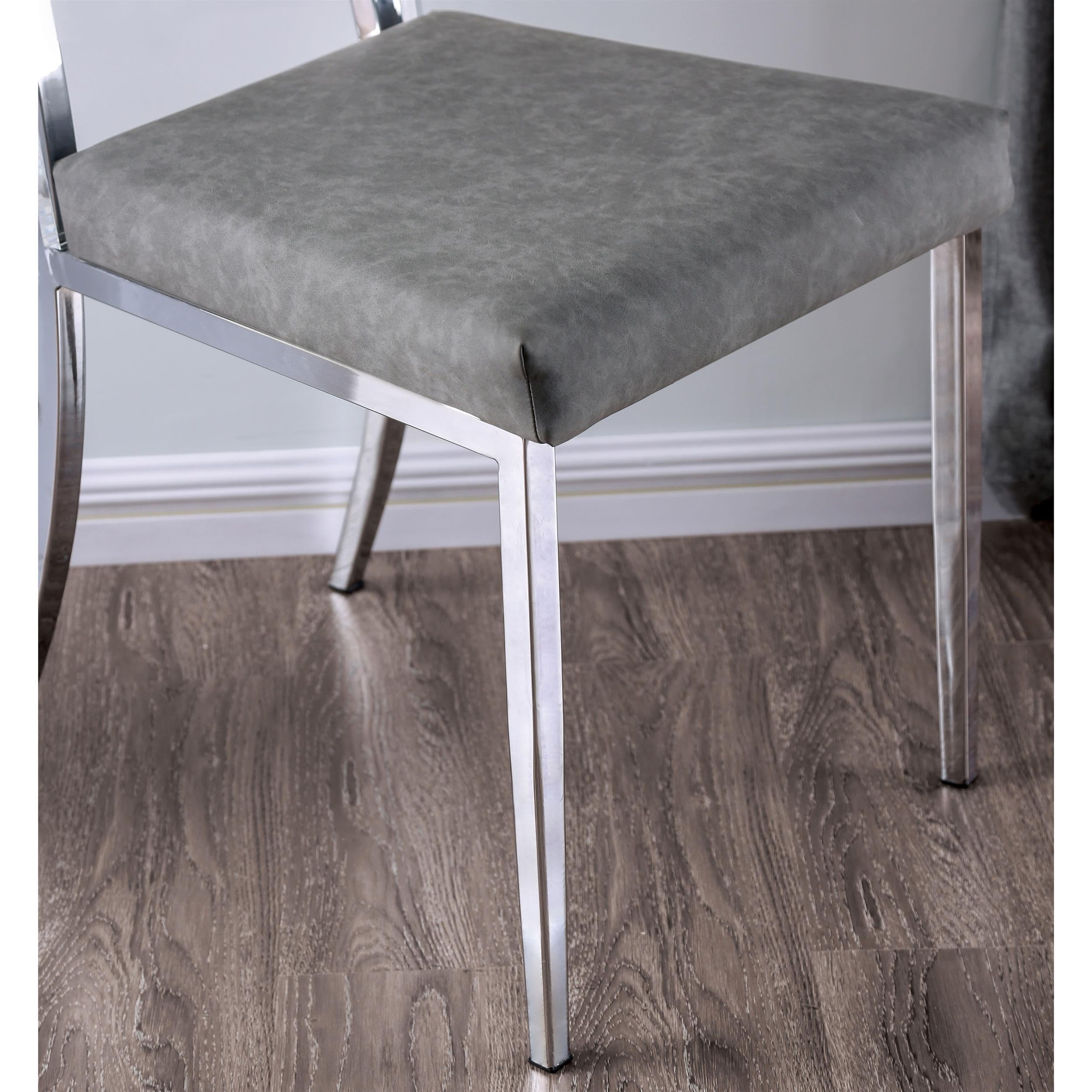 Furniture of America Hartly Metal Padded Dining Chairs - Set of 2 Chrome Finish, Comfortable Upholstered Seats for Kitchen, Dining Room & Breakfast Nook