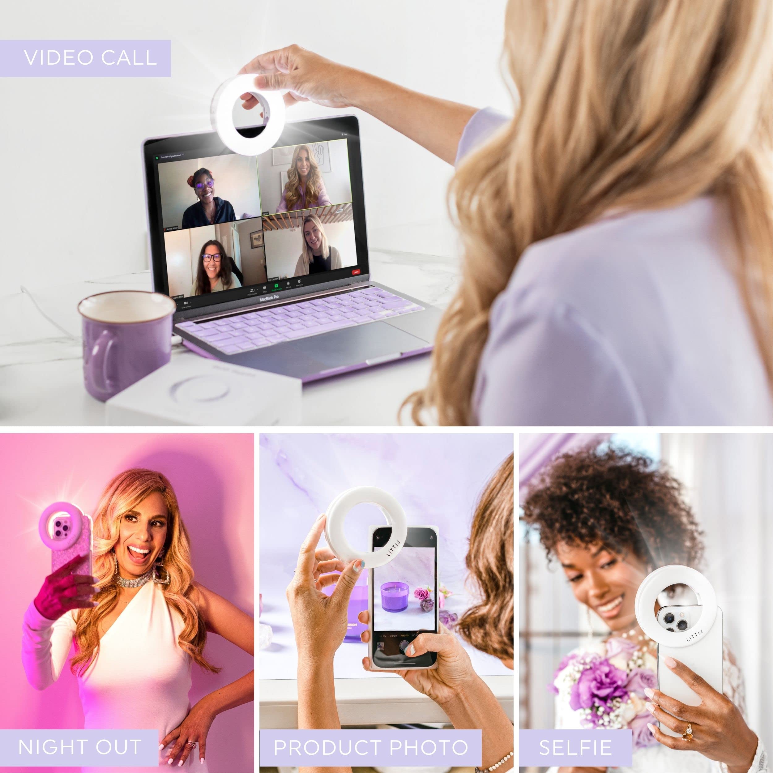 Selfie Ring Light with 3 Adjustable Brightness Modes - Clip On Phone Light for iPhone, Android & Laptop - Rechargeable LED Makeup Light for Beauty, Vlogging, YouTube, TikTok & Live Streaming