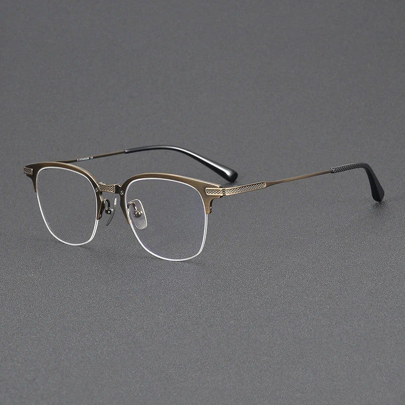 Stylish Unisex Black Titanium Semi-Rimmed Square Eyeglasses 42424 - Perfect for Work, Reading & Fashion