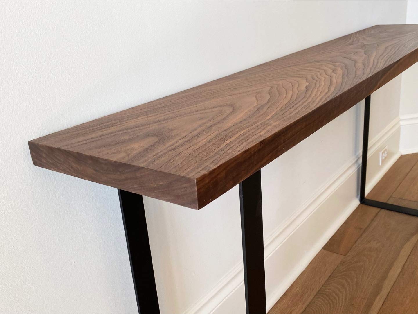Solid Walnut Narrow Computer Desk - Farmhouse Style Writing Desk with Solid Wood Construction | Perfect for Home Office, Study Room & Small Spaces