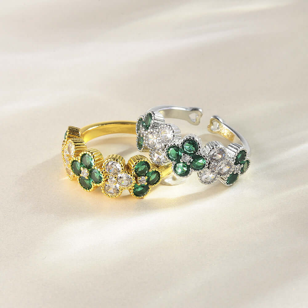 Lucky Gold Four Leaf Clover Adjustable Ring for Women & Men – Elegant Irish Shamrock Jewelry Gift for St. Patrick's Day, Wedding & Good Luck Charm
