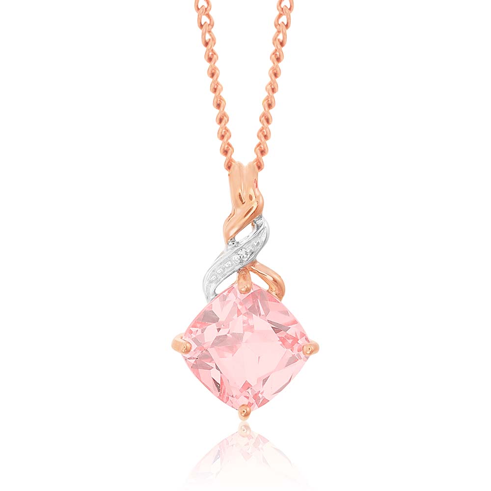 9ct Rose Gold Peach Sapphire and Diamond Cushion Cut Pendant Necklace - Elegant Jewelry Gift for Women, Perfect for Weddings, Anniversaries & Special Occasions