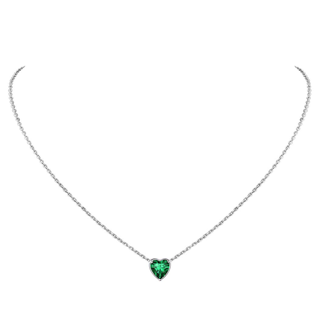 Suplight Dainty 925 Sterling Silver Birthstone Heart Crystal Necklace & Stud Earrings Set - Minimalist Birthstone Jewelry for Women & Girls (Gift Box Included) | Perfect for Birthdays, Anniversaries & Everyday Elegant Wear