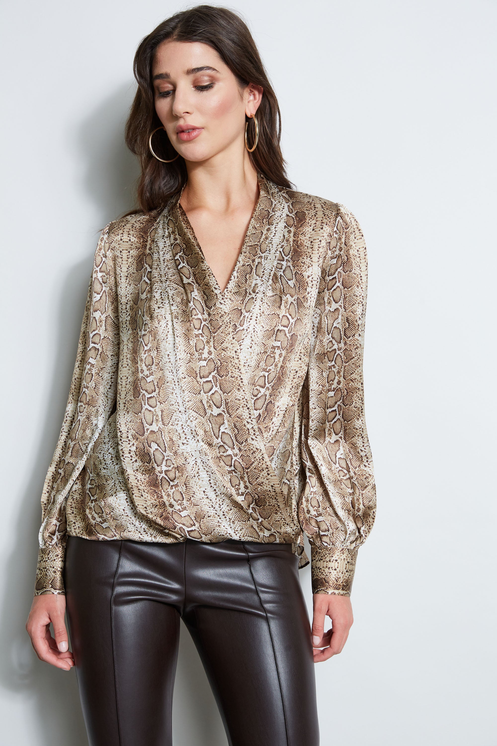 Silk Satin Python Print Draped Blouse for Women - Elegant Party & Evening Wear