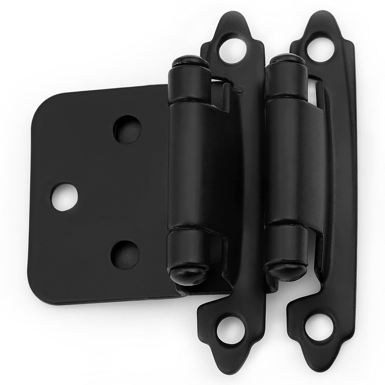 GOBEKOR 2 Pack Black Self Closing Overlay Cabinet Door Hinges - Heavy Duty Kitchen Cabinet Hinges for Home, Office & RV Cabinets (Easy Installation & Smooth Closing)