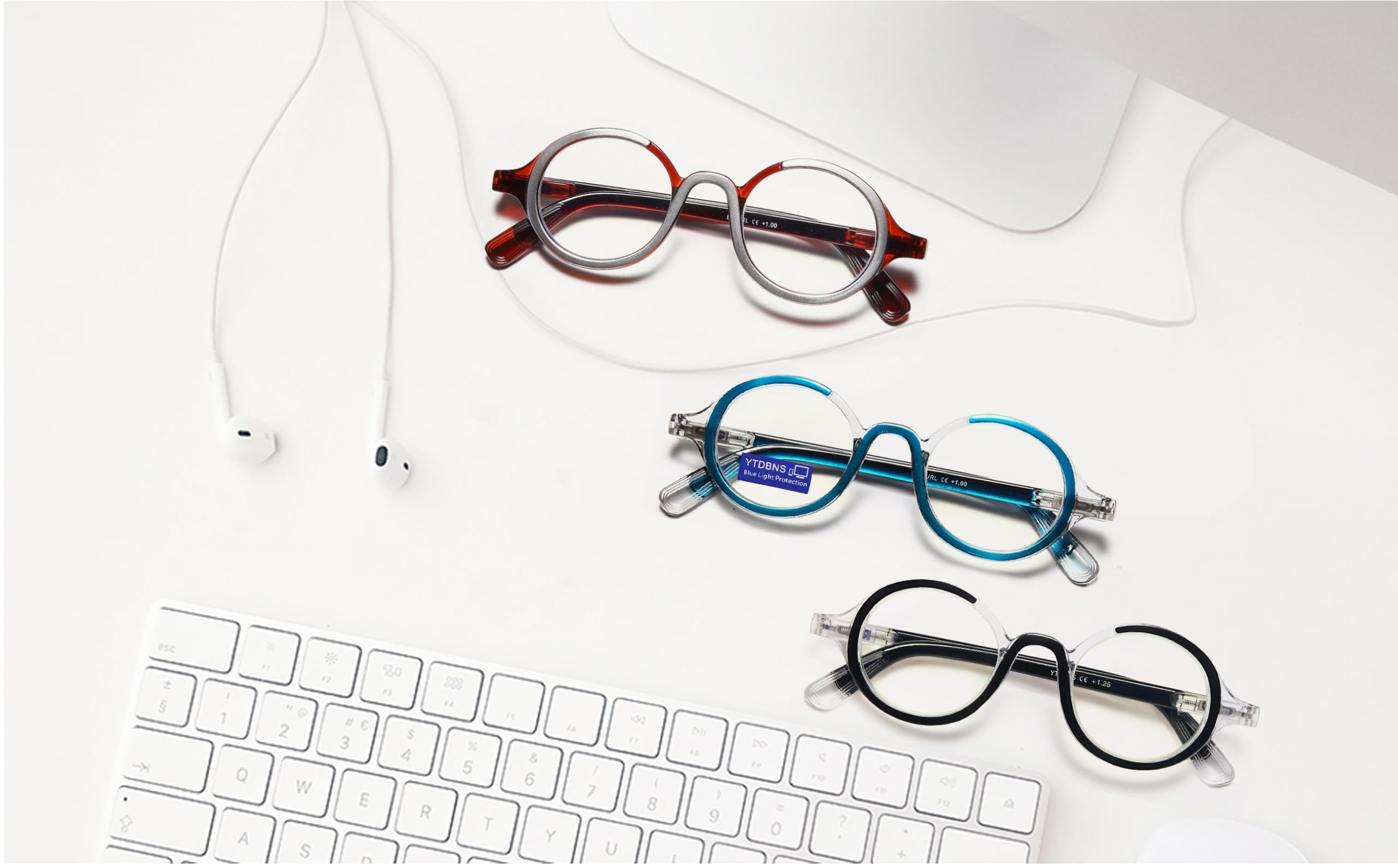 Blue Light Blocking Reading Glasses for Women & Men - 3 Pack Retro Round Computer Glasses with Spring Hinge (0.5 Magnification) - Perfect for Office Work, Screen Time & Book Reading