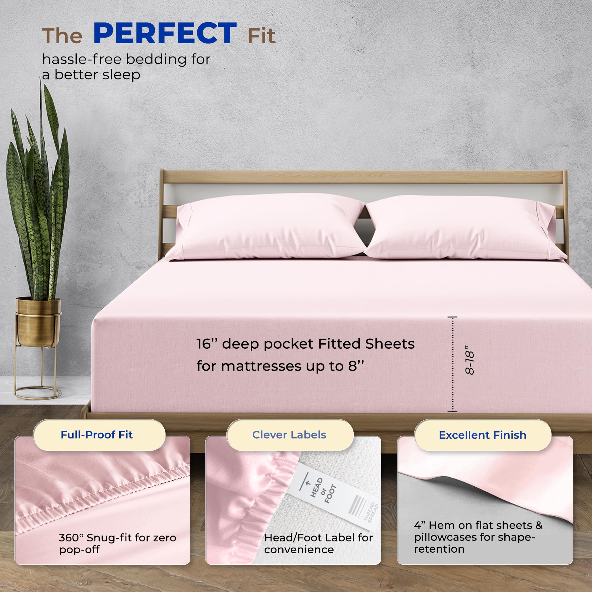 Premium 1000 Thread Count Egyptian Cotton King Size Bed Sheet Set - 4 Piece Sateen Weave with 16