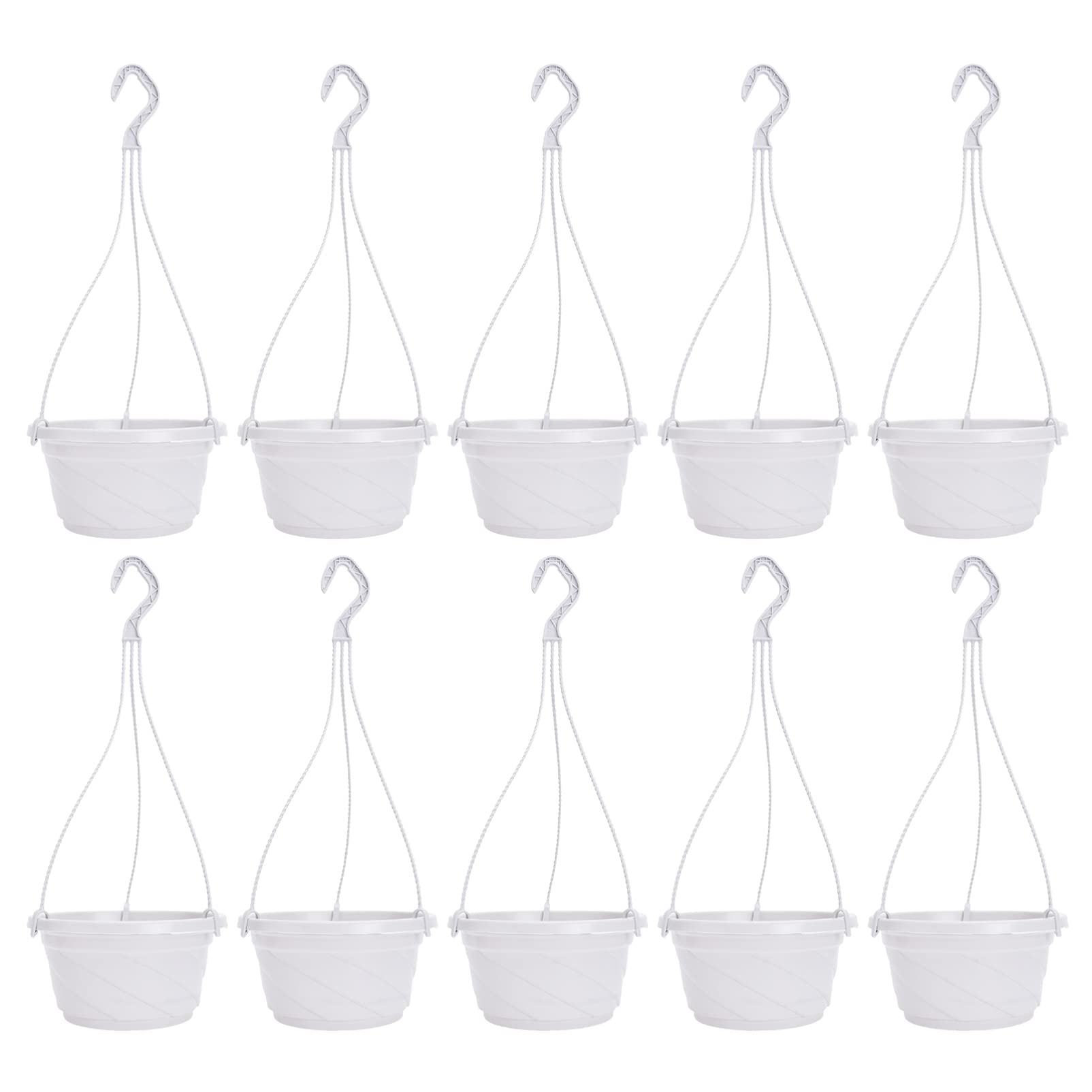 Yardwe 10-Pack White Plastic Hanging Planters with Hooks - Indoor/Outdoor Hanging Flower Pots for Fences, Balconies & Gardens - Perfect for Herbs, Succulents & Decorative Plants