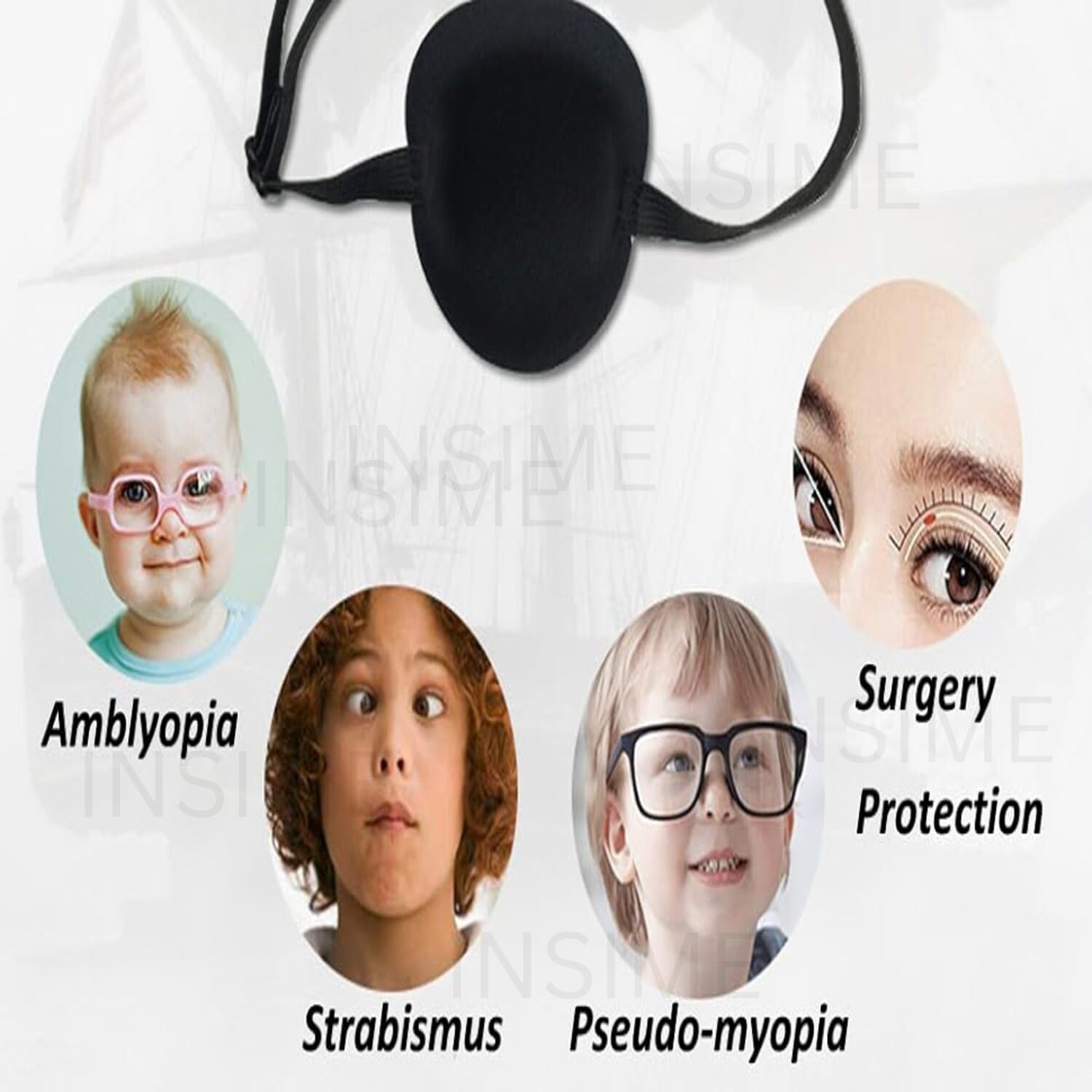 INSIME Adjustable Pirate Eye Patch for Kids - Soft 3D Groove Design for Left or Right Eyes - Lazy Eye Treatment & Amblyopia Therapy - Perfect for Halloween Costumes & Dress-Up Play (Pack of 2)