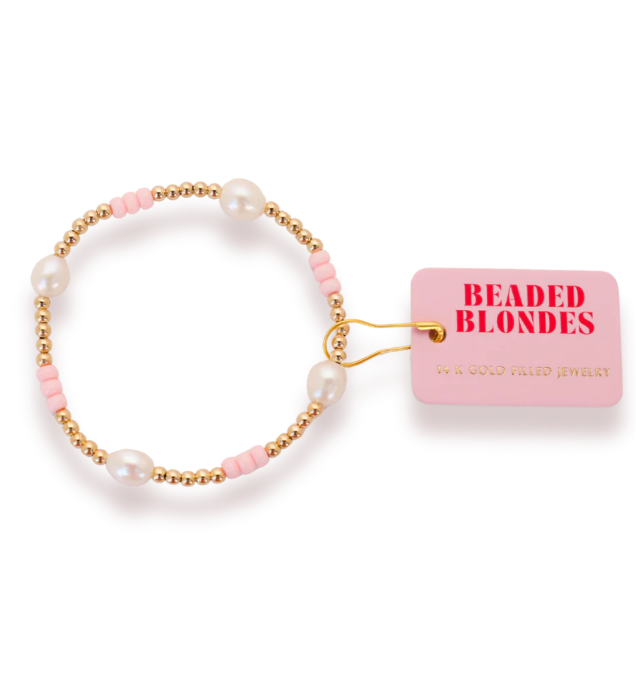 Light Pink Pearl Poppi Beaded Bracelet for Women - Elegant Blonde Pearl Jewelry for Parties, Weddings & Everyday Wear