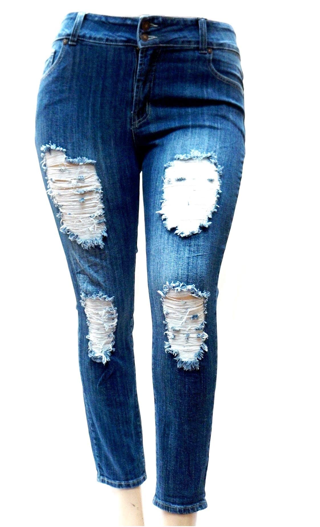 Jack David Women's Plus Size Stretch Skinny Jeans - Ripped & Distressed Denim Pants for Casual Wear & Street Style