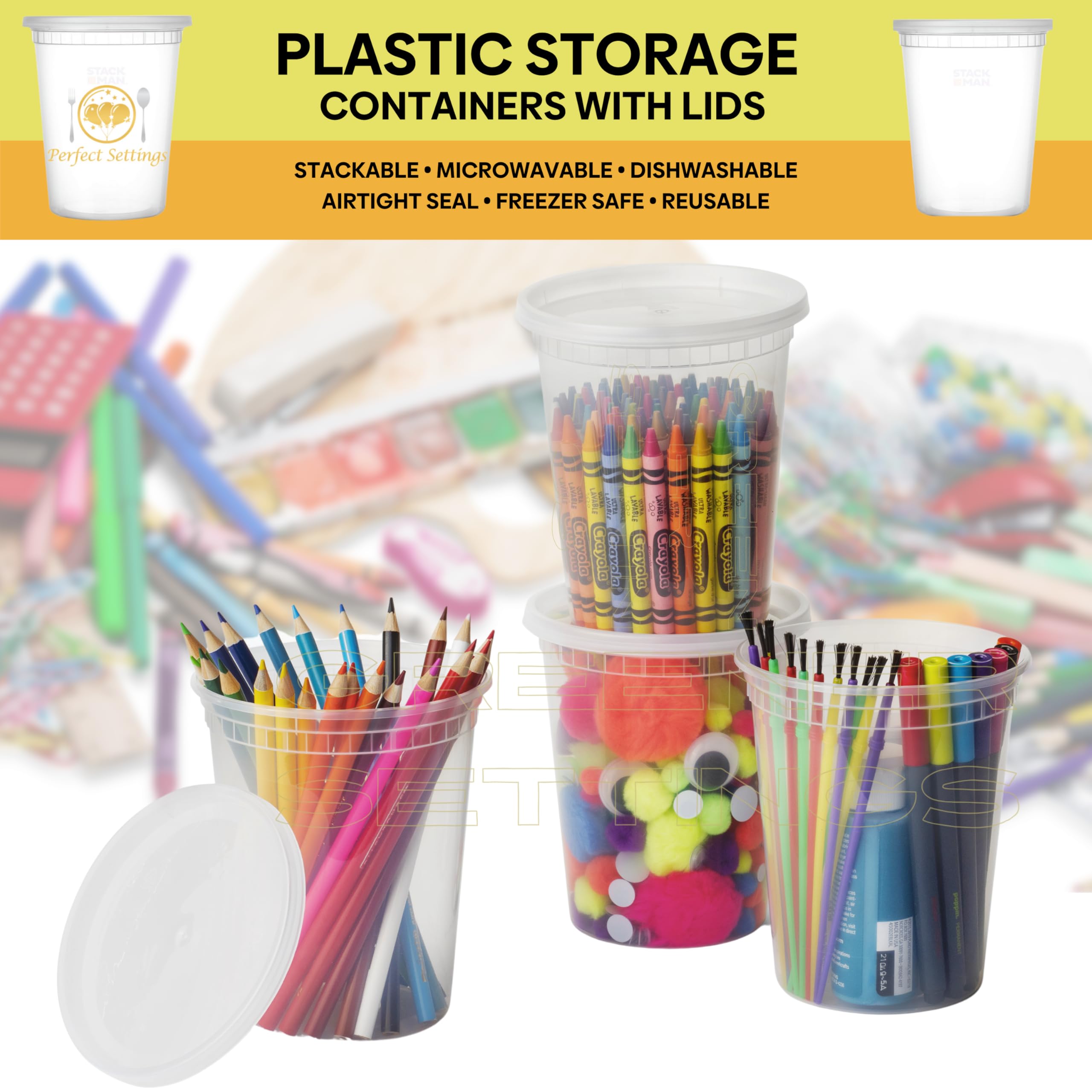 32oz Deli Containers with Lids (24-Pack) - Leakproof, Stackable & Microwave Safe Plastic Food Storage Containers - Ideal for Meal Prep, Leftovers, Soup Storage, Freezer Use & Takeout