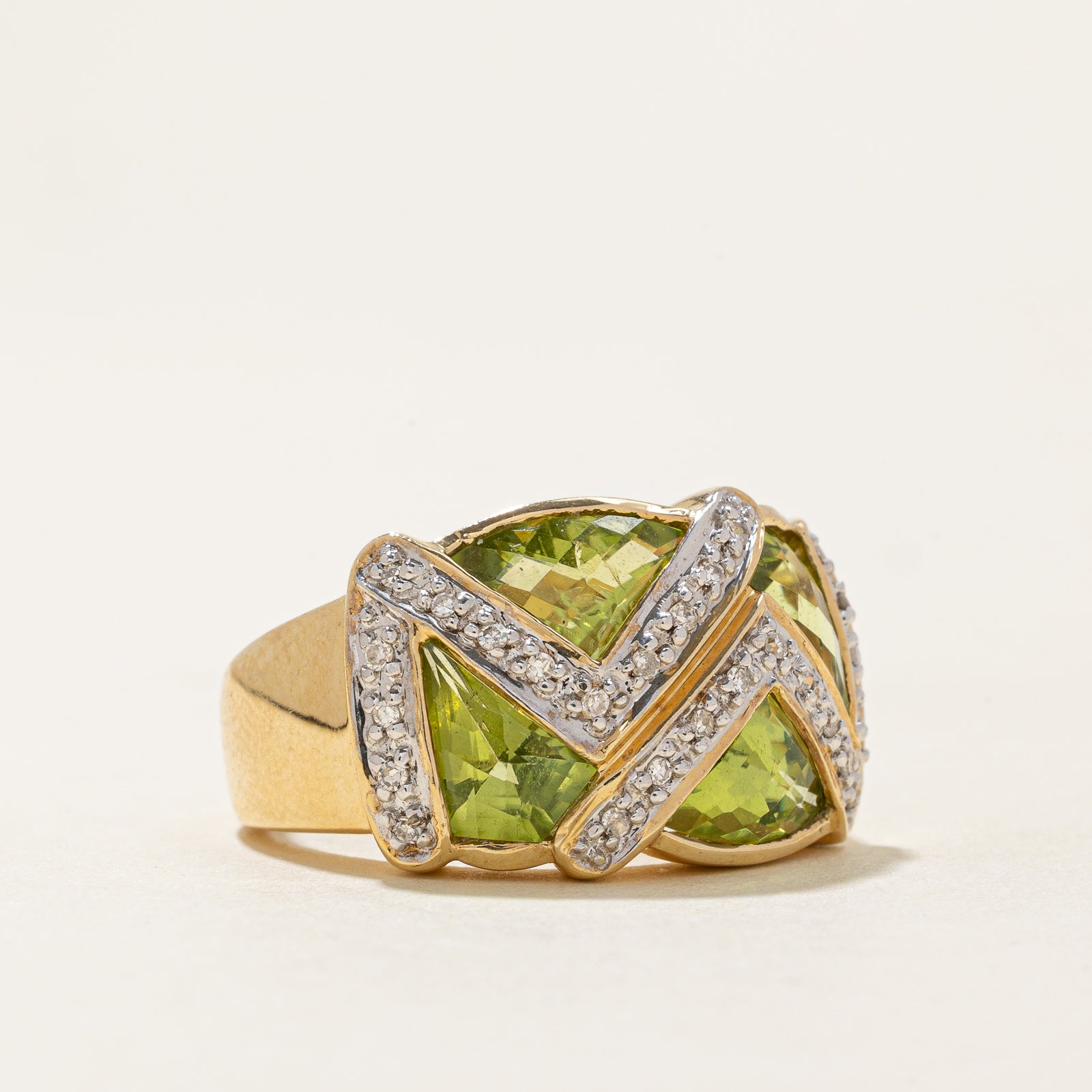 Peridot & Diamond Cocktail Ring - 3.75ctw Gemstone & 0.13ctw Diamond - Size 6.25 - Elegant Statement Jewelry for Evening Parties, Weddings & Special Occasions