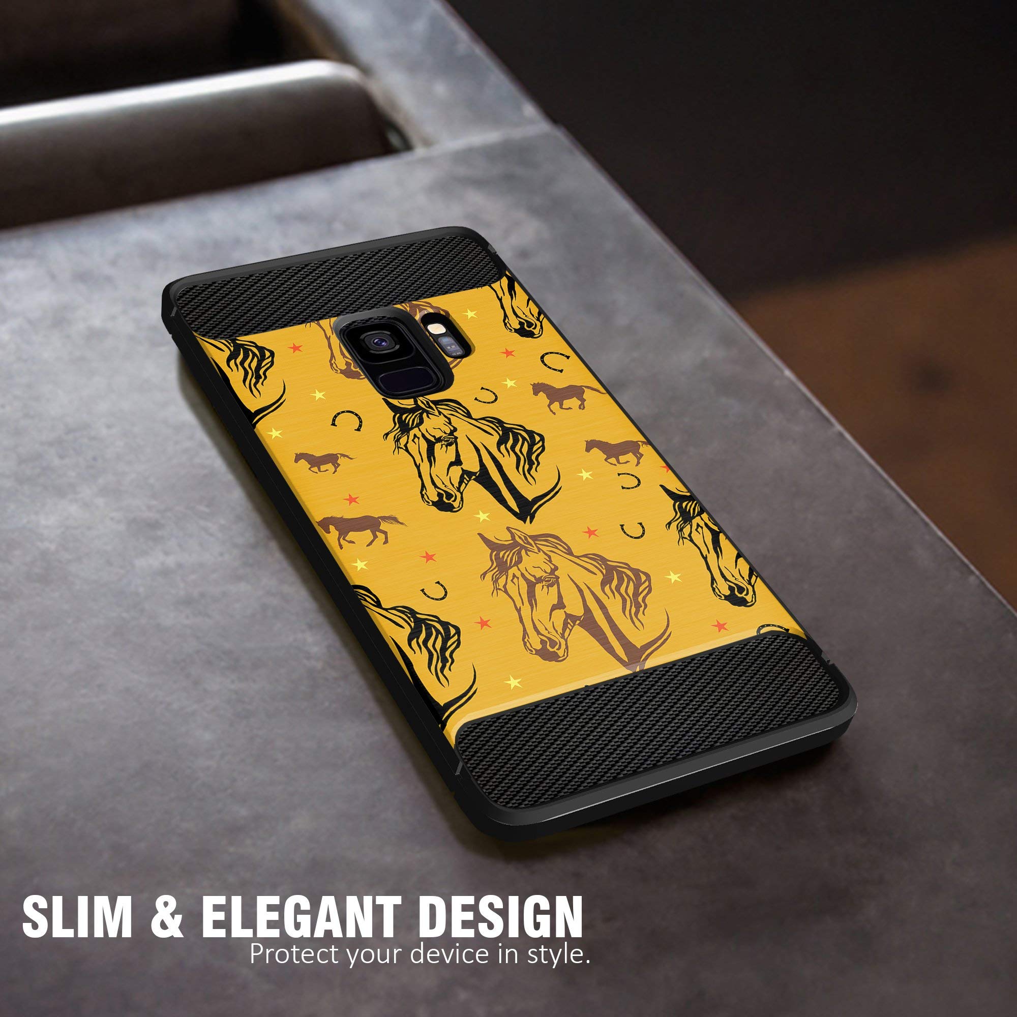 Samsung Galaxy S9 Case - Slim Black Flexible TPU Shockproof Protective Cover with Western Horse Design | Perfect for Everyday Use, Travel & Outdoor Activities