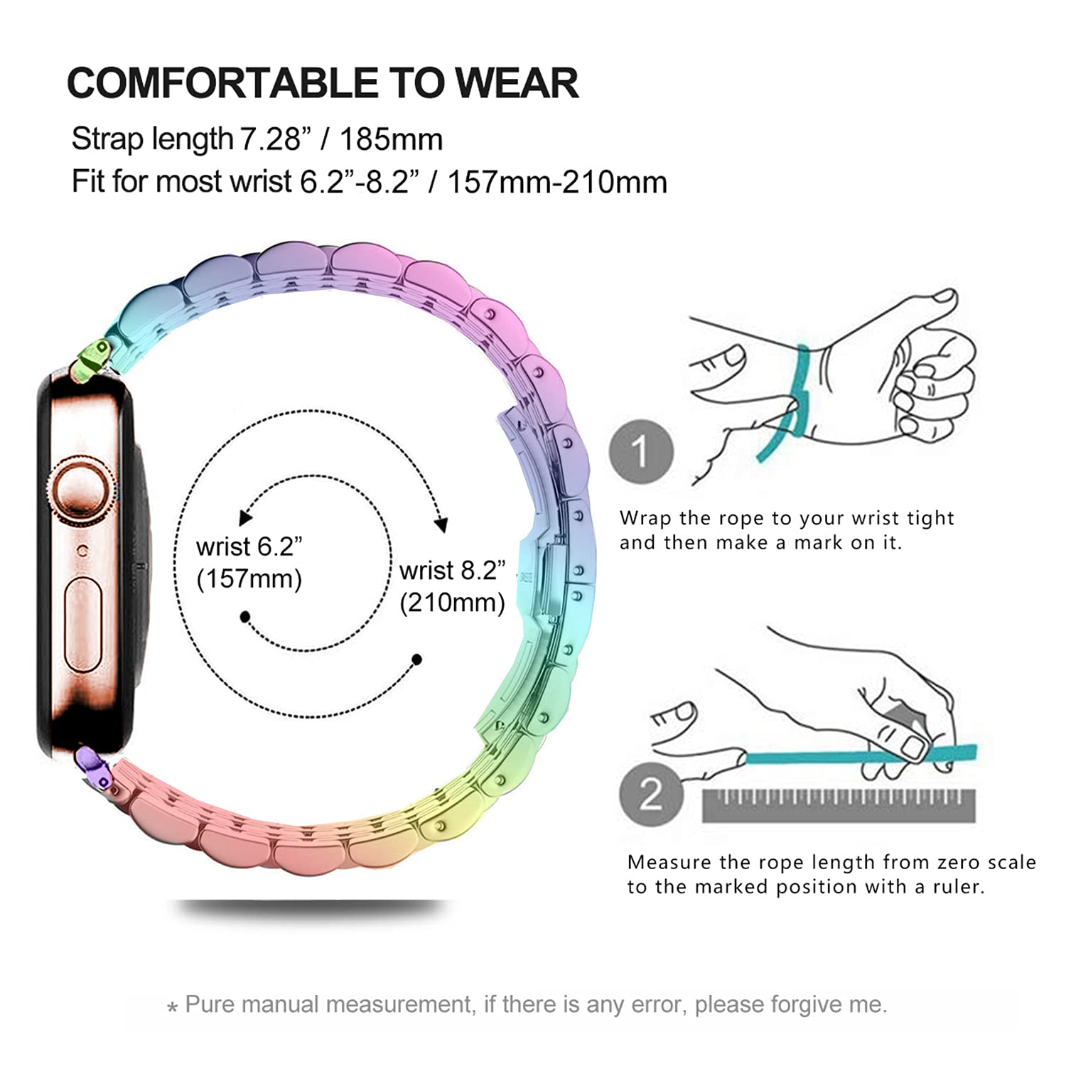 Premium Stainless Steel Apple Watch Band - Compatible with iWatch 42mm 44mm 45mm 49mm, Replacement Strap for Apple Watch Series 9/8/7/6/5/4/3/SE/Ultra - Unisex Rainbow Metal Band for Workout, Office & Daily Wear