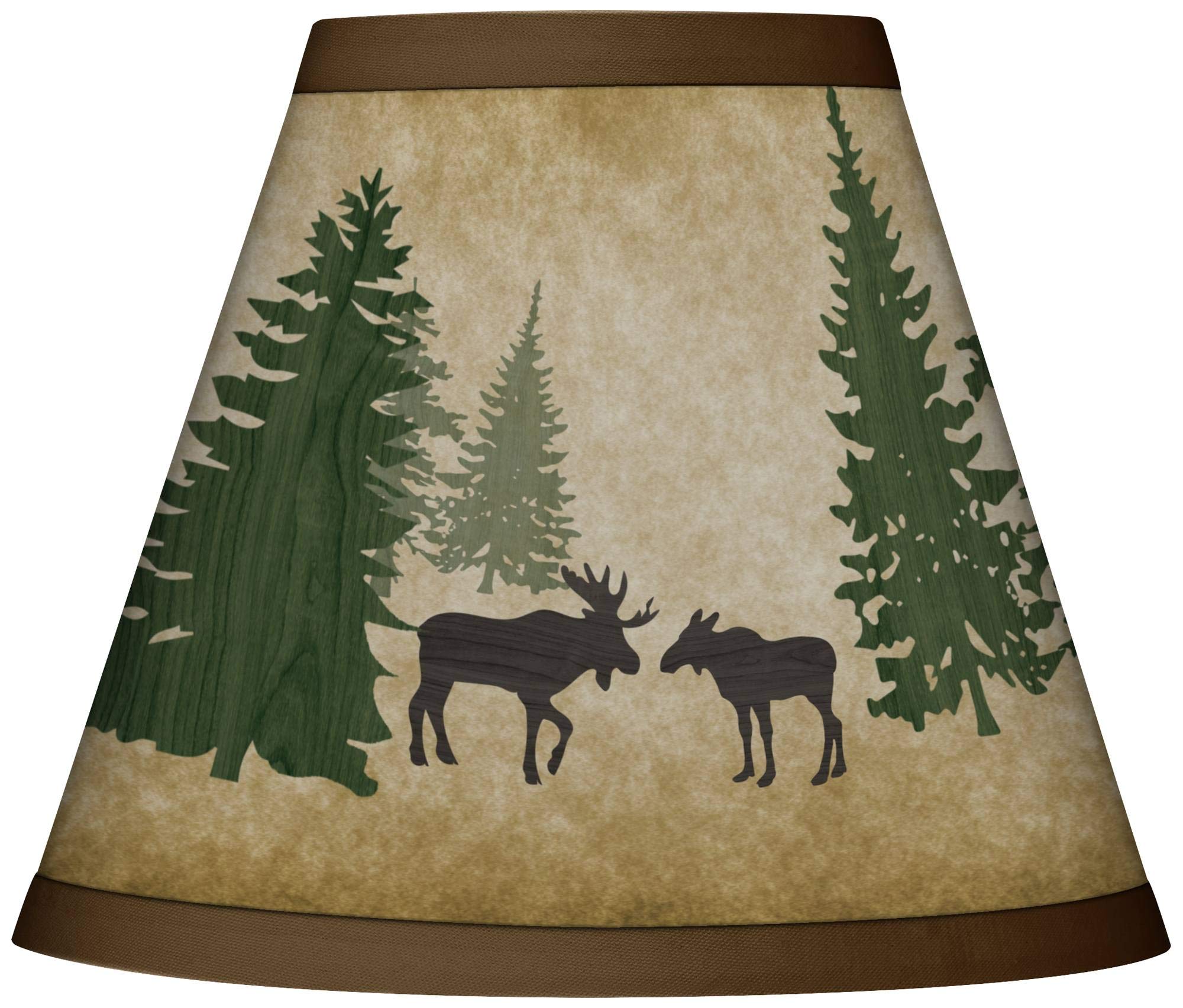Set of 4 Empire Print Lamp Shades - Moose Lodge Brown Green Design, Small 3