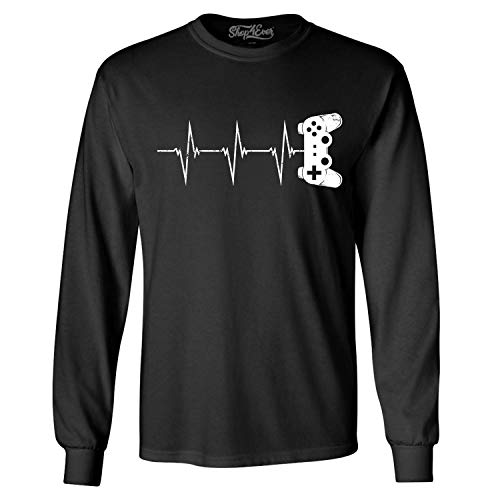 Shop4Ever Gamer Heartbeat Graphic Long Sleeve T-Shirt for Men & Women - Comfortable Gaming Apparel for Esports, Streaming & Casual Wear