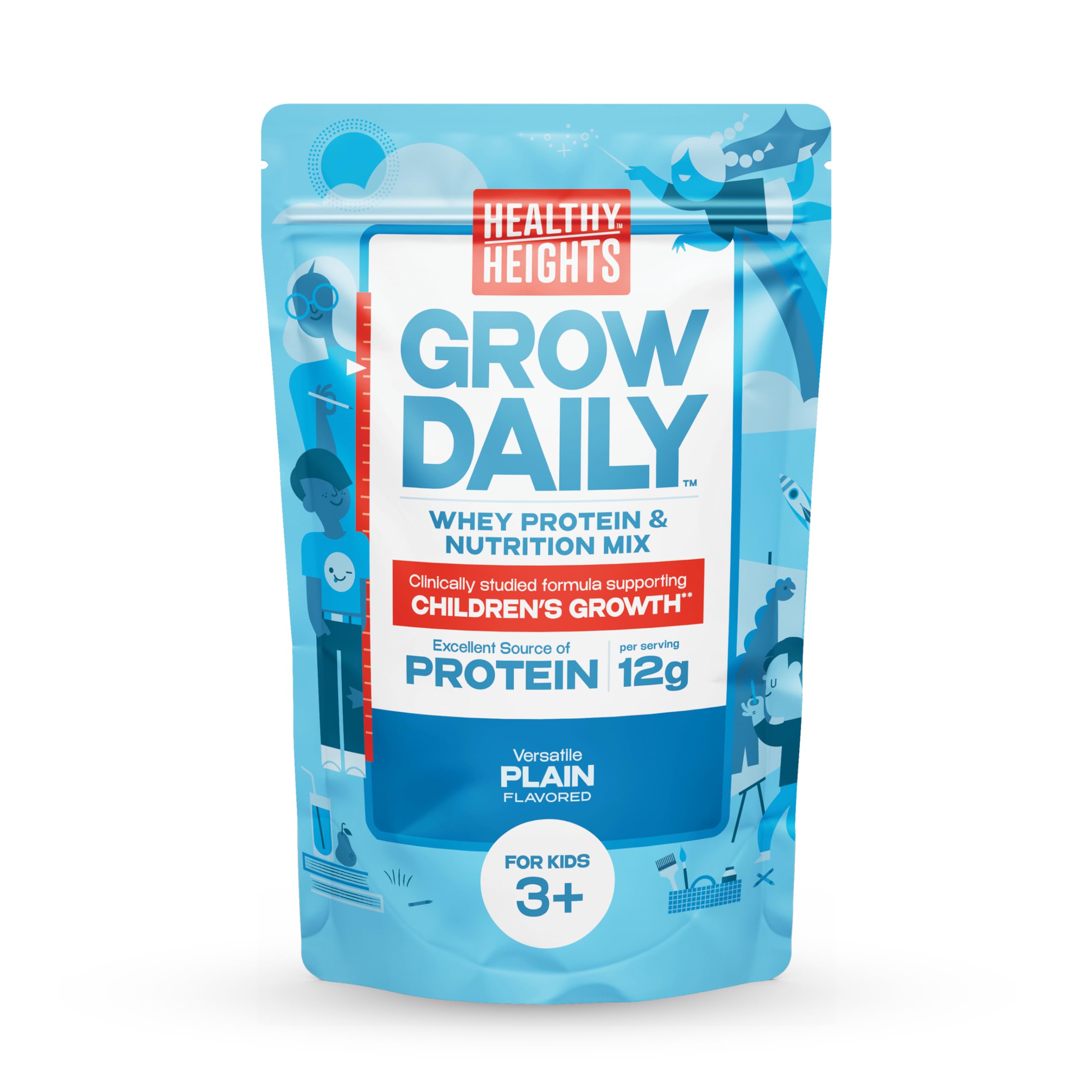 Healthy Heights Grow Daily Protein Powder (Plain) - Pediatrician-Developed Protein Shake for Kids - High Protein Nutritional Drink with Essential Vitamins & Minerals - No Added Sugar - Perfect for Breakfast, After-School Snacks & Active Lifestyles