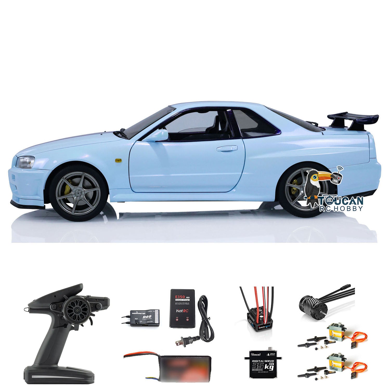 1:8 Scale RC Drift Car - 4WD Remote Control RTR Nissan R34 Model with Brushless Motor | High Speed Hobby Grade DIY Assembled Painted Toy | Perfect for Drift Racing, Backyard Fun & RC Enthusiasts