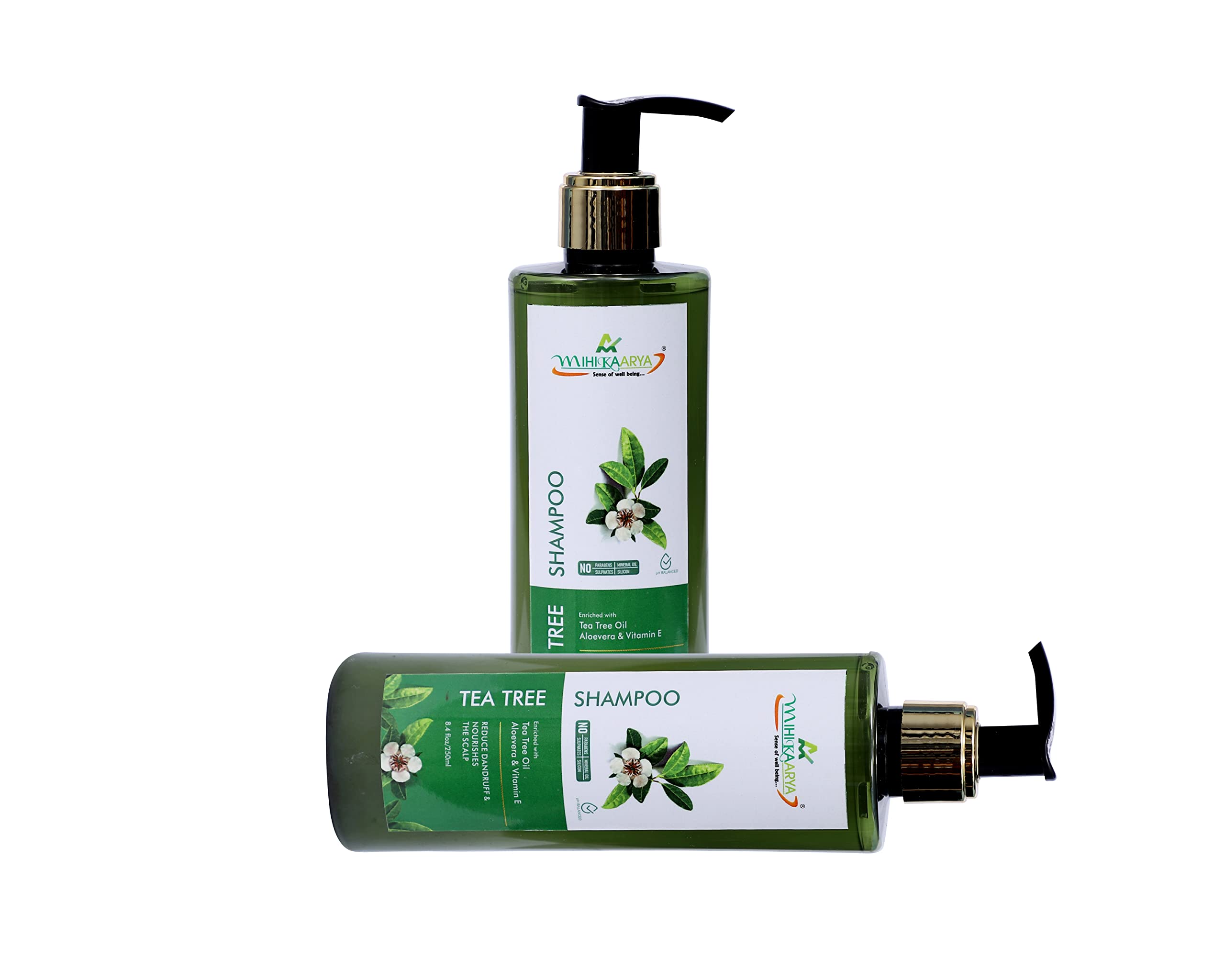 Mihikaarya Tea Tree Shampoo for Scalp Care - 8.5oz (250ml) - Anti Dandruff & Itchy Scalp Relief - Refreshing Clarifying Shampoo for Men & Women - Perfect for Daily Use & Sensitive Scalp