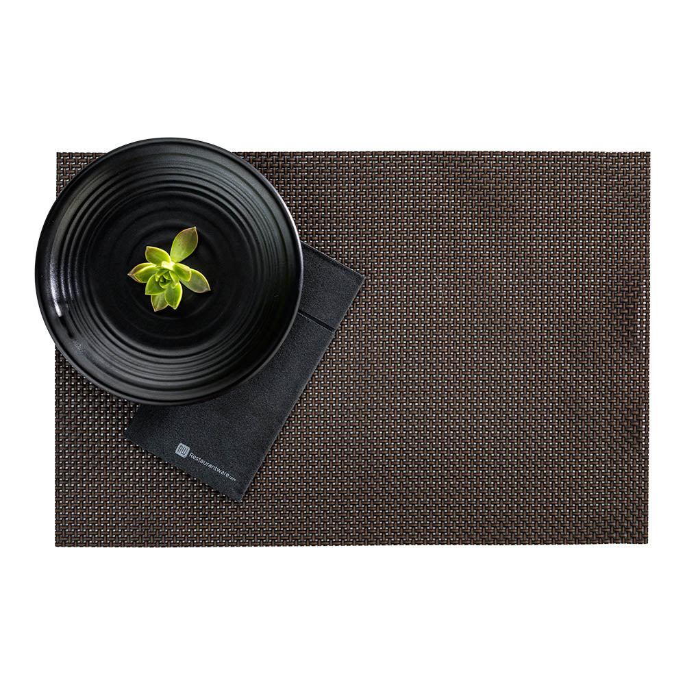 Amalfi Basketweave Dark Mahogany Vinyl Woven Placemats - Set of 6, 16