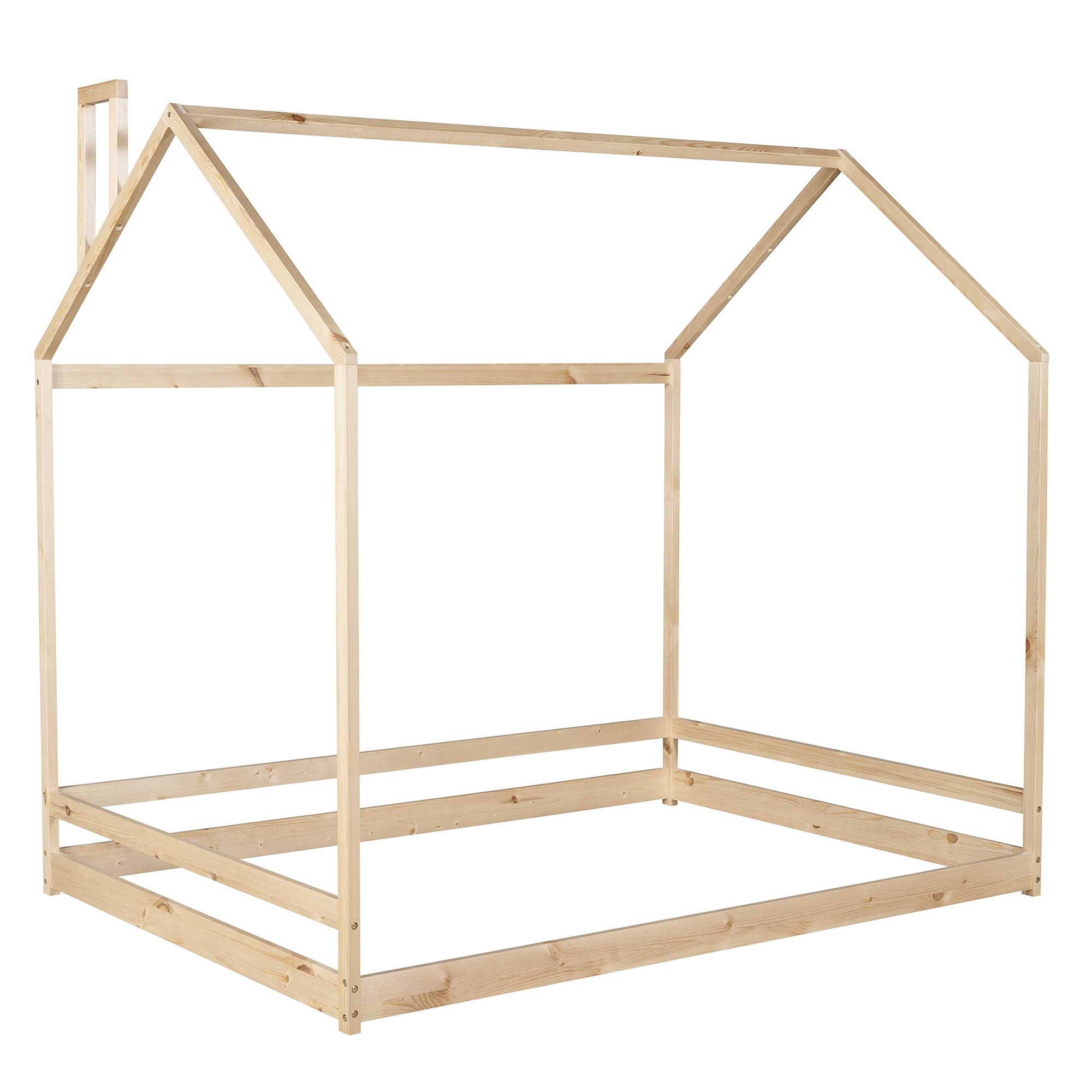 **AOCOROE Full Size Wooden House Bed Frame for Kids - Playhouse Design with Canopy & Tent, Low Floor Height, Natural Finish - Perfect for Boys & Girls Bedroom, Playroom, or Nursery**