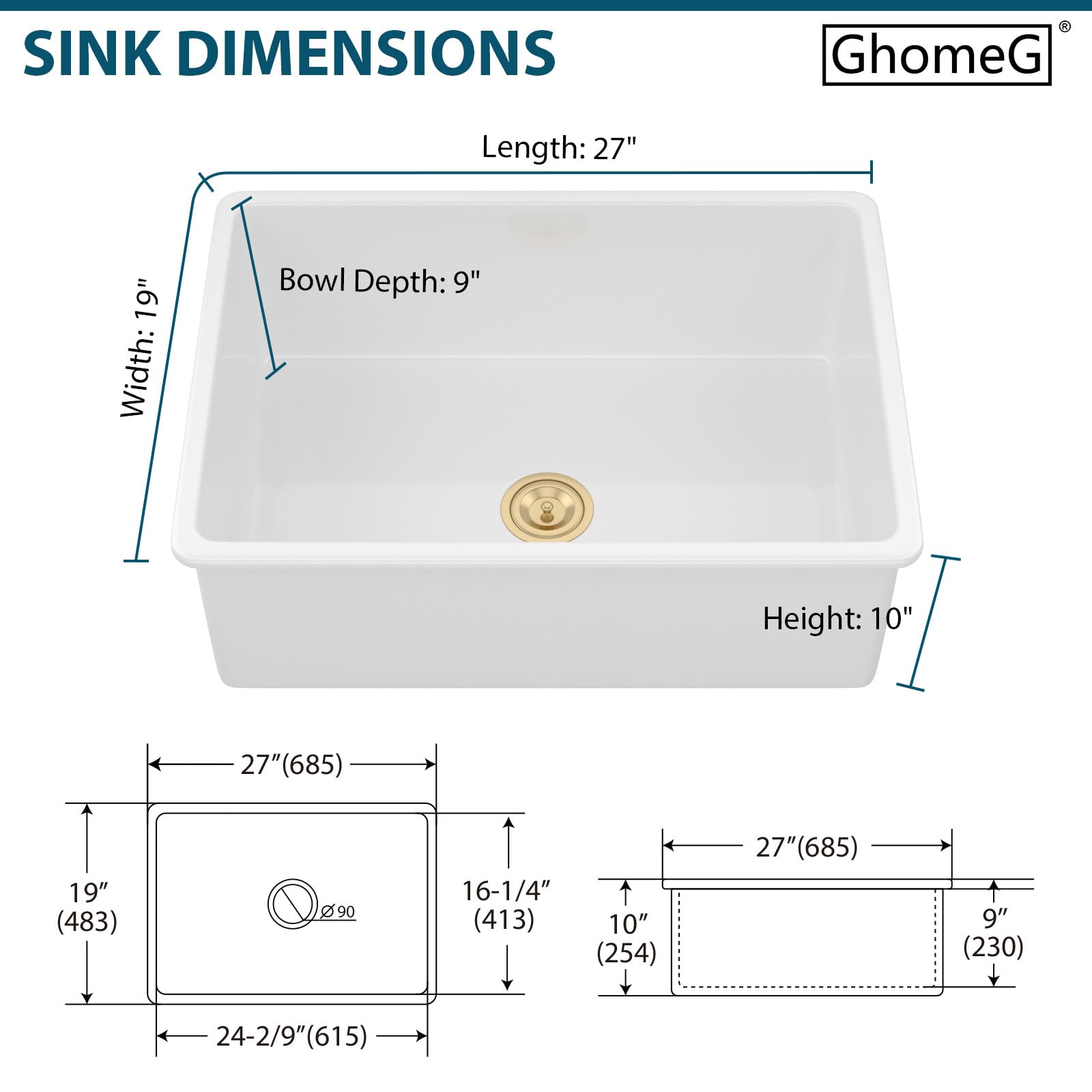 Premium White Undermount Kitchen Sink 27 Inch - Fireclay Porcelain Farmhouse Sink with Dual Mount (Topmount/Drop-In) 27