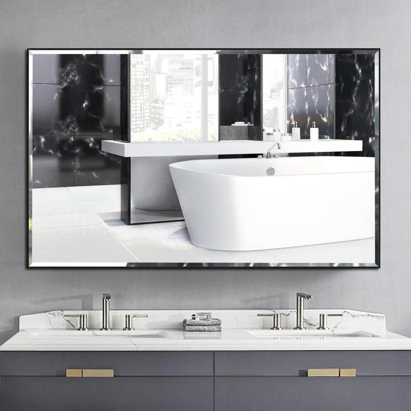 Modern Black Aluminum Framed Beveled Wall Mirror - Sleek Home Decor for Living Room, Bedroom & Entryway - Shatter-Resistant Glass with Stylish Reflections