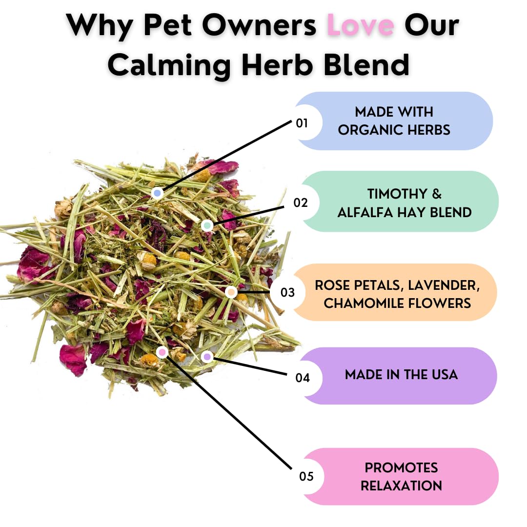 Premium Herbal Calming Forage: Timothy Hay & Organic Herbs Blend for Rabbits, Guinea Pigs, Chinchillas & Hamsters - 10oz Small Pet Treat - Perfect for Stress Relief & Natural Snacking