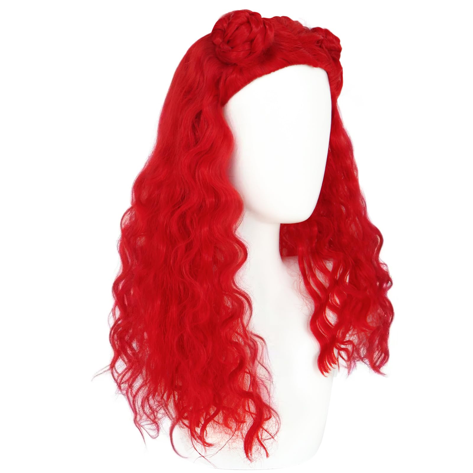 ANOGOL Long Curly Red Wig with 2 Buns - Synthetic Cosplay Hair for Women & Girls - Perfect for Halloween, Themed Parties, Costume Events & Cosplay Outfits