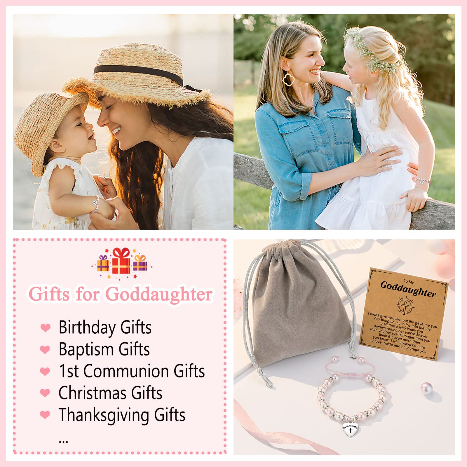 Godmother Godfather Goddaughter Bracelet - Baptism, First Communion & Birthday Gifts for Girls | Thoughtful Religious Jewelry Present for Special Occasions