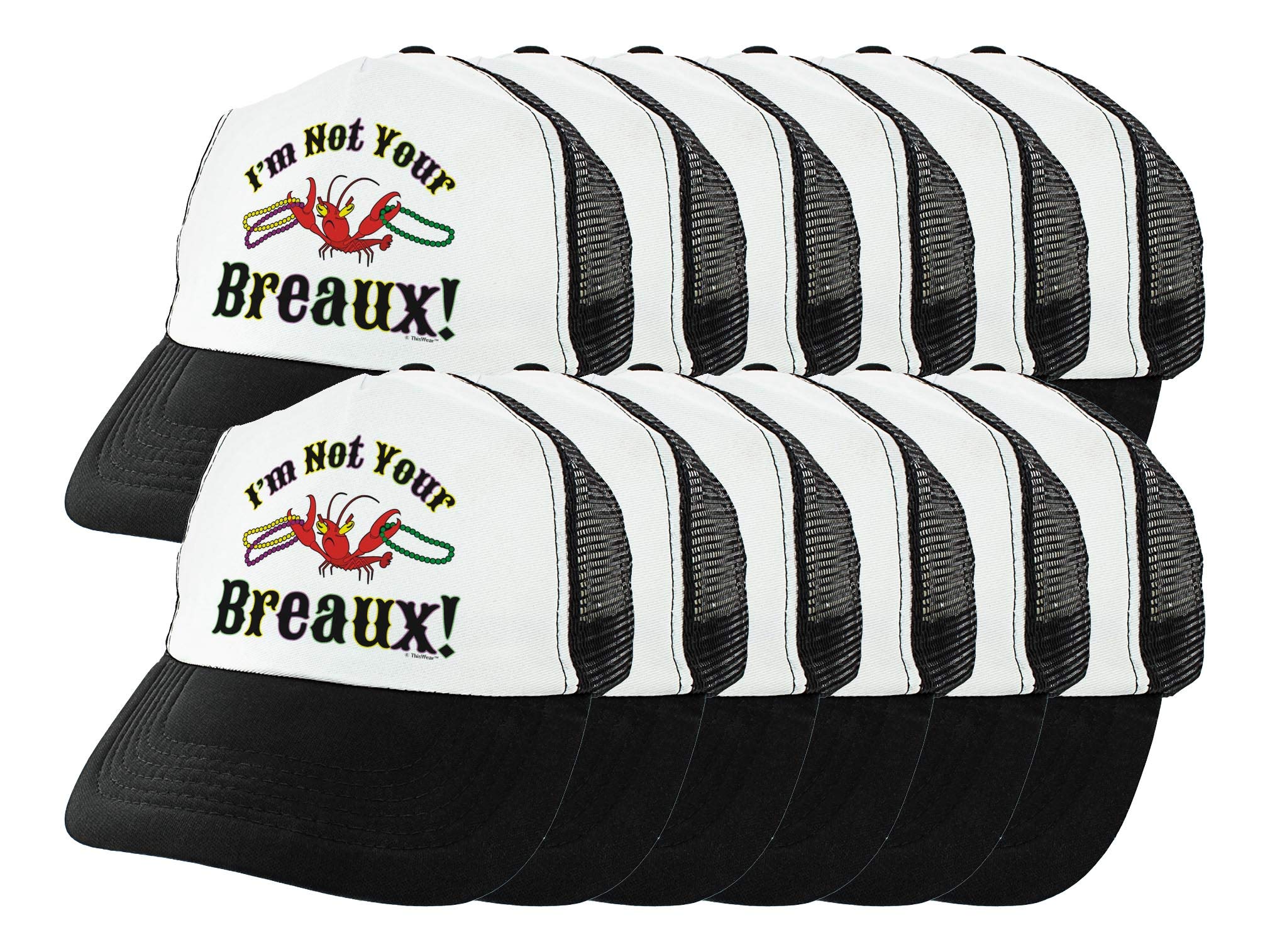 Funny Mardi Gras Hat with Beads - 'I'm Not Your Breaux' Crawfish Pun Trucker Cap for Festivals & Parades | Perfect Mardi Gras Costume Accessory for Parties & Celebrations