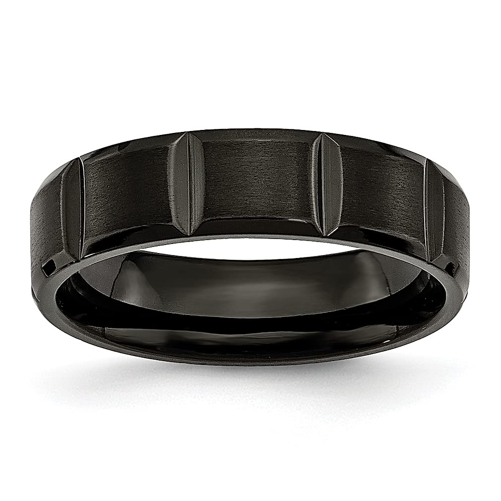 ICE CARATS Titanium Black Plated 6mm Brushed Wedding Band for Women - Elegant Grooved Design, Durable Fashion Jewelry Gift for Her - Perfect for Anniversaries, Engagements & Special Occasions
