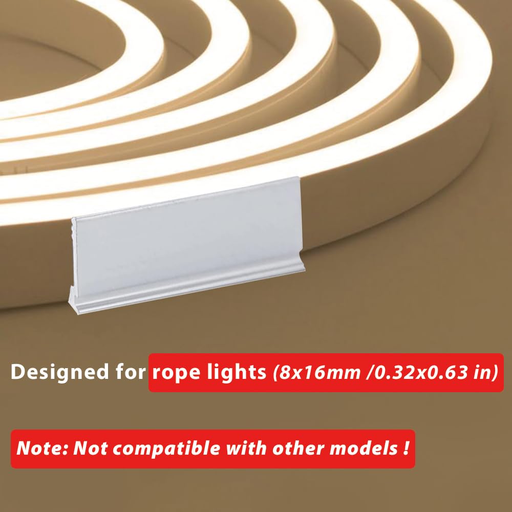 20pcs Aluminum LED Rope Light Clips for Outdoor Neon Flex Lights - 8x16mm Wall Mount Brackets with 40pcs Screws - Silver Strip Light Holders for Patio, Garden & Holiday Decorations