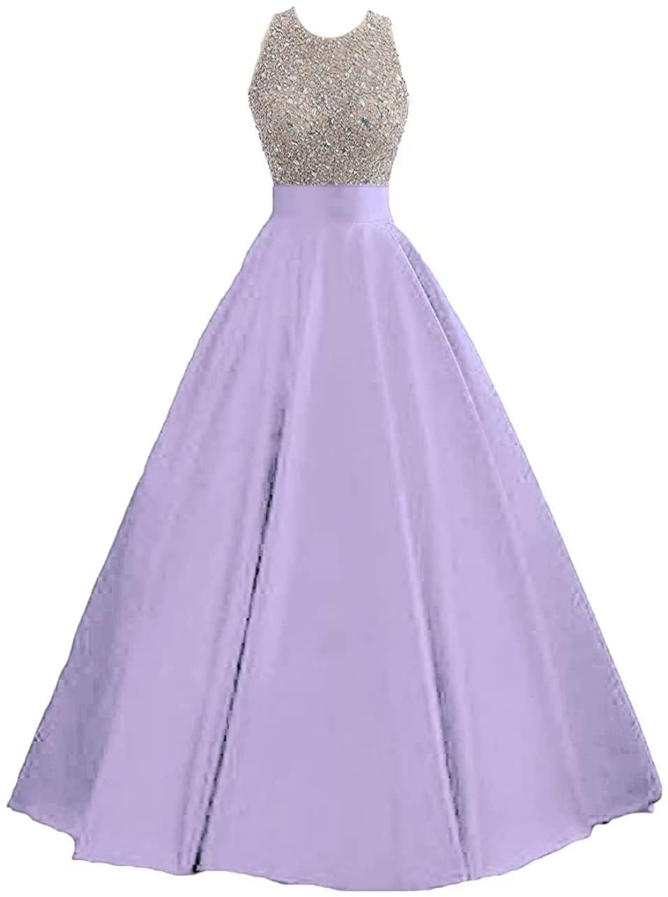 HEIMO Women's Sparkling Sequins Keyhole Back Evening Ball Gown Beaded Formal Prom Dress for Teens - Elegant Long Party Gown for Homecoming, Quinceañera & Special Occasions