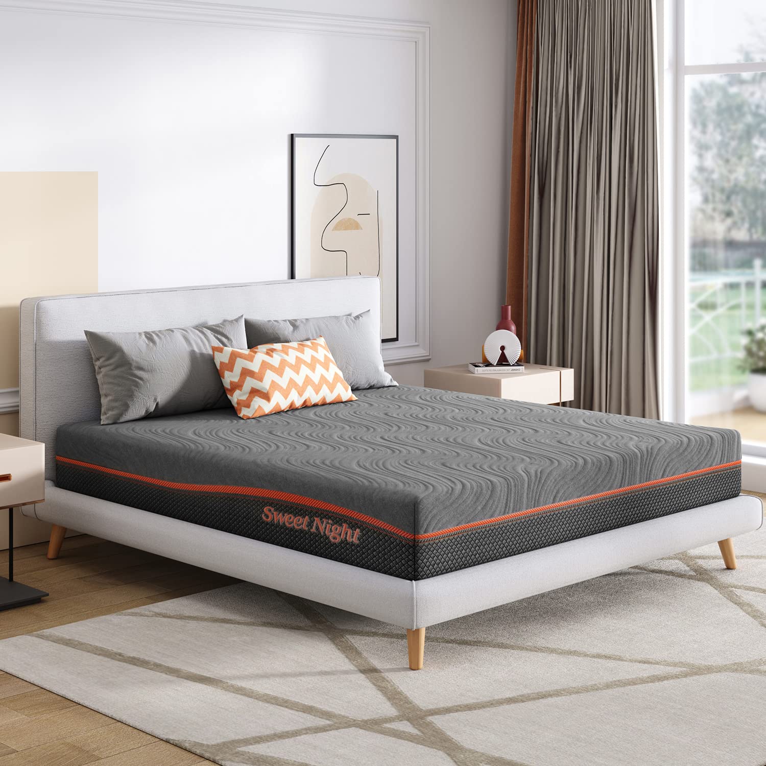 Sweetnight 10 Inch King Size Memory Foam Mattress - 3 Firmness Levels, Gel-Infused Cooling Technology, Pressure Relief & Motion Isolation, Bed in a Box (Grey) - Perfect for Master Bedrooms, Guest Rooms & Hot Sleepers