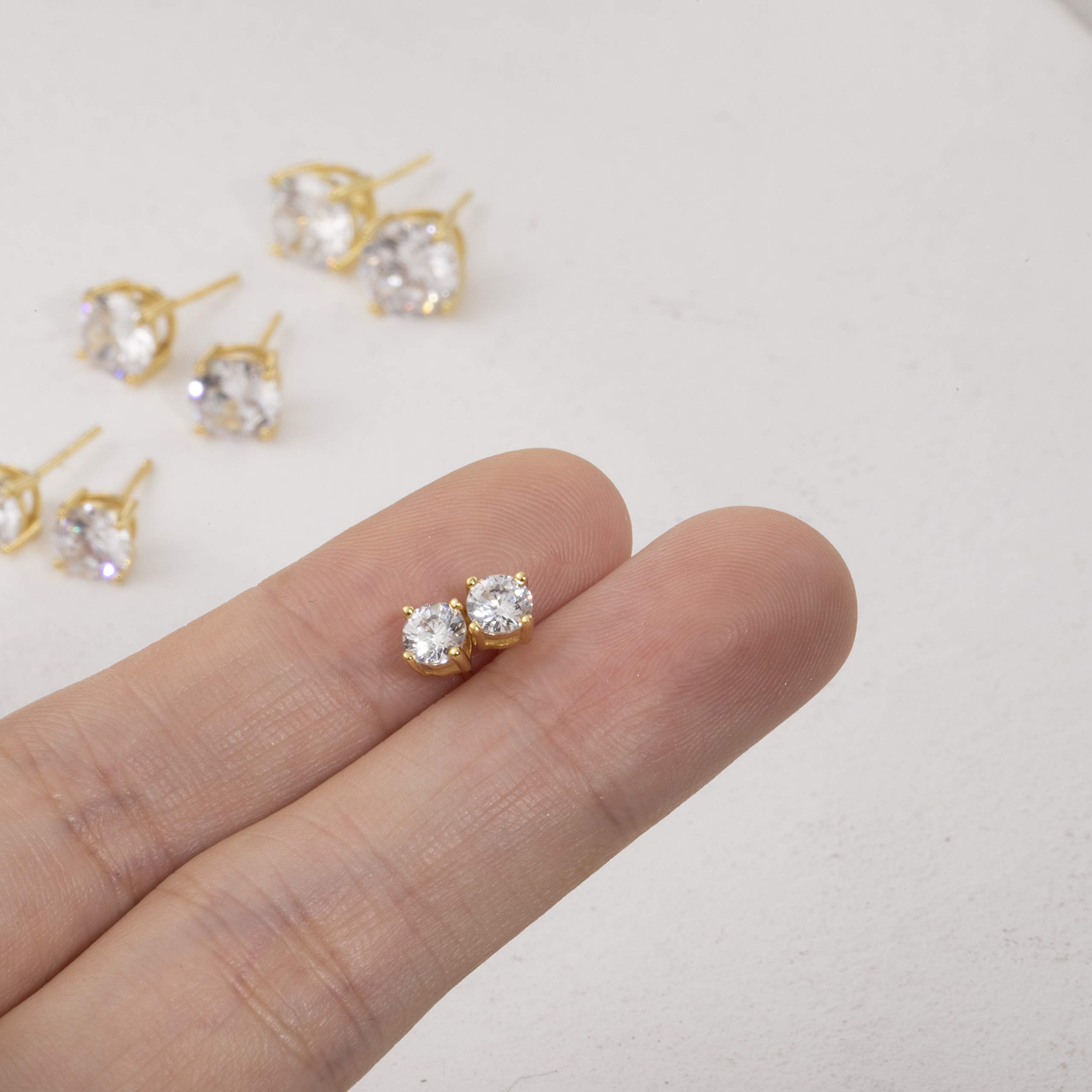 Cubic Zirconia Stud Earrings for Women - Hypoallergenic Sterling Silver Flat Back Earrings with Diamond-Like Sparkle | Perfect for Everyday Wear, Office, Parties & Special Occasions
