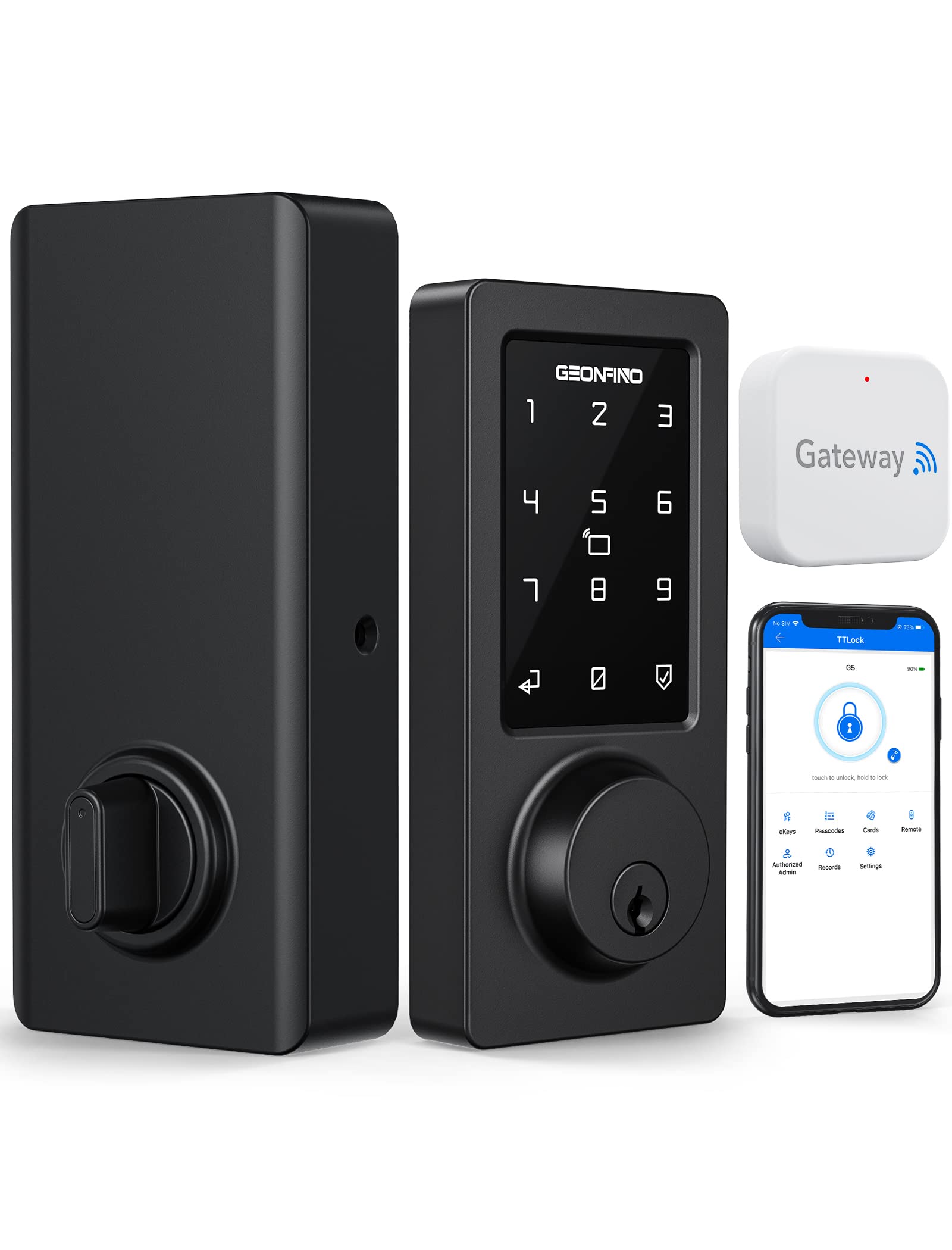 GEONFINO Smart Lock with WiFi & Bluetooth - Keyless Entry, Touchscreen Keypad, Auto Lock & Alexa Voice Control - Secure Your Home (Black) - Perfect for Smart Homes, Vacation Rentals & Airbnb Properties
