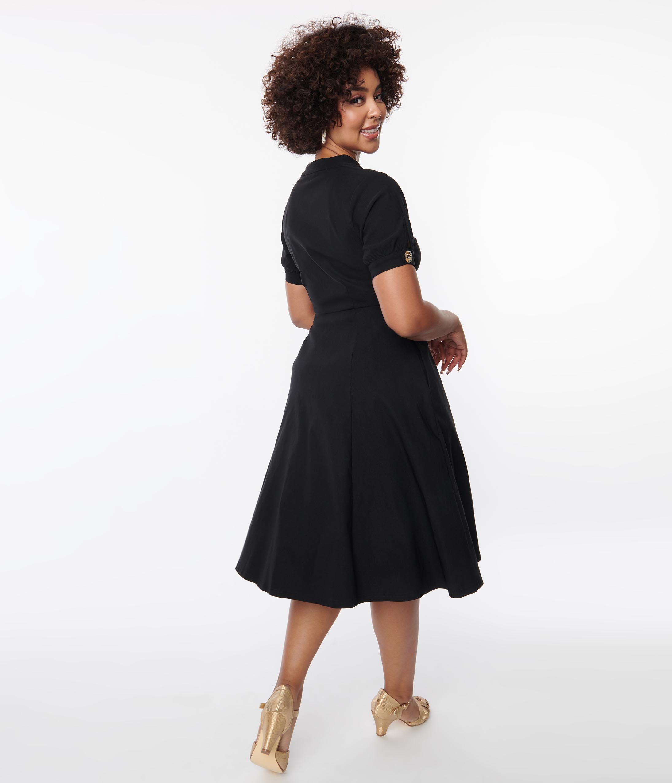 Vintage Black Button Swing Dress - Retro A-Line Flare Dress for Women | Perfect for Parties, Weddings & Everyday Wear