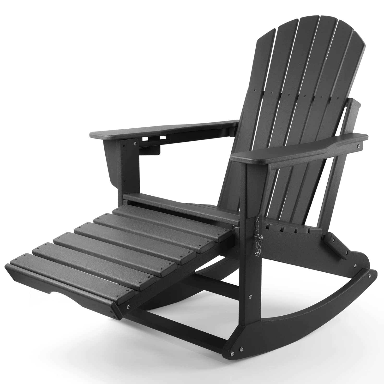 Premium Adirondack Chair with Ottoman - Weather-Resistant Rocking & Folding Outdoor Chair with Cup Holder - Heavy Duty 350lb Capacity Patio Furniture for Backyard, Poolside & Camping Fire Pit