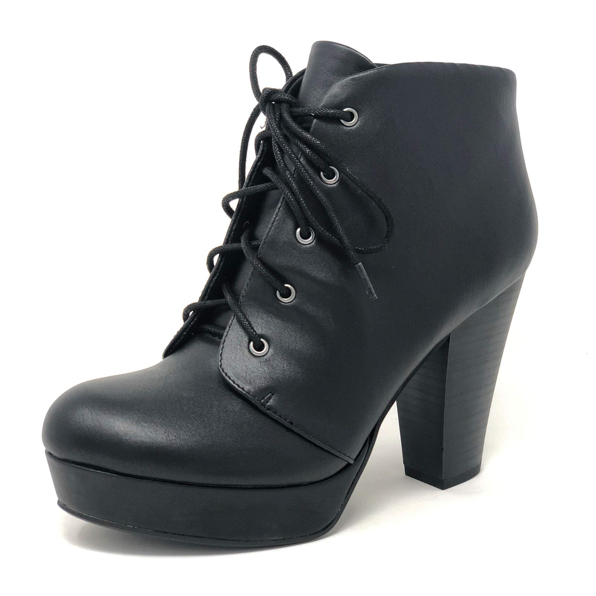 Women's Chunky Heel Ankle Booties - Lace Up Platform Shoes for Women, Fashionable & Comfortable - Perfect for Casual Outfits, Parties & Office Wear