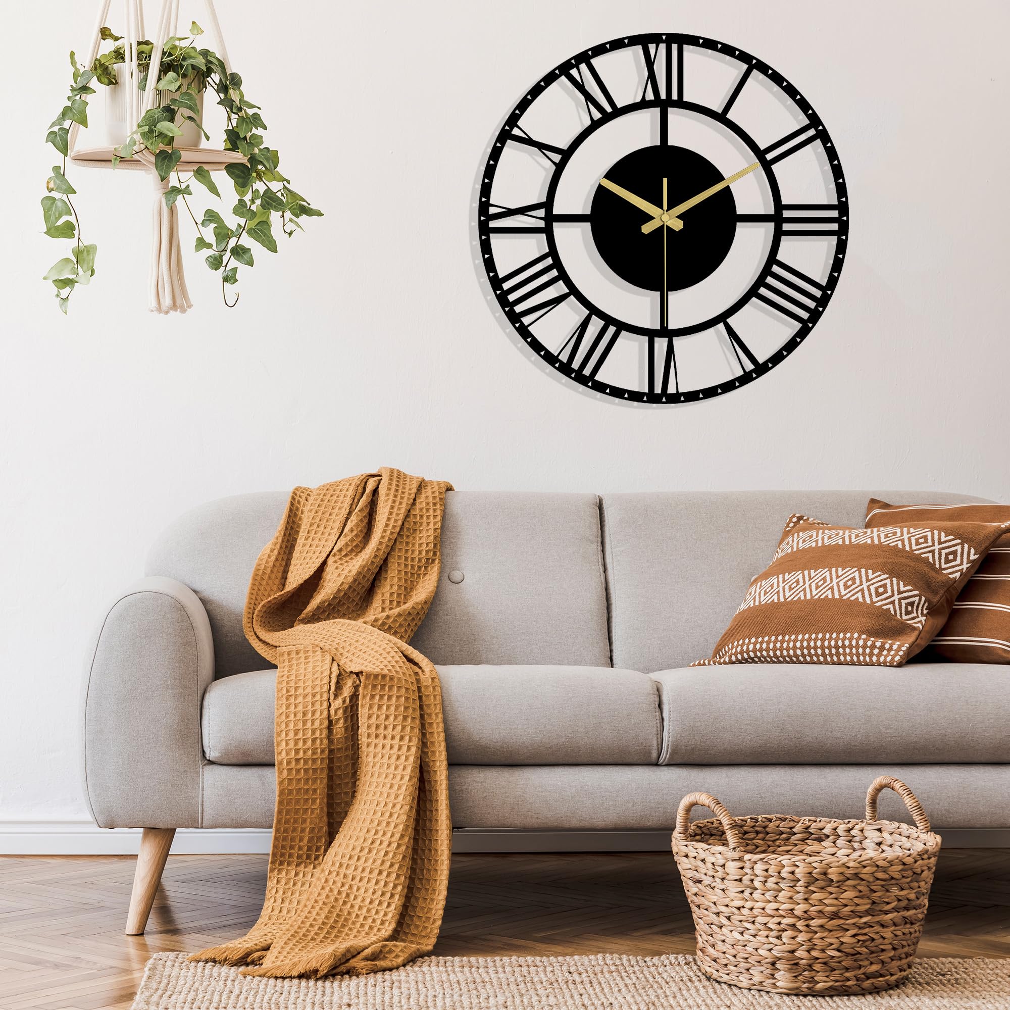 Homelife Modern Silent Wall Clock - 24 Inch Black Metal Decorative Clock for Living Room, Bedroom, Kitchen & Office - Noiseless Non-Ticking Design - Perfect for Home Decor, Workspace & Gift Giving