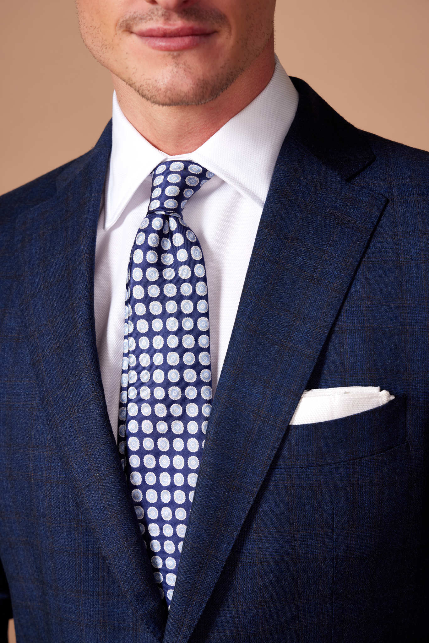 HENRY SARTORIAL Men's Navy Blue Check Wool Suit - Classic Business Formal Attire for Office, Weddings & Special Occasions