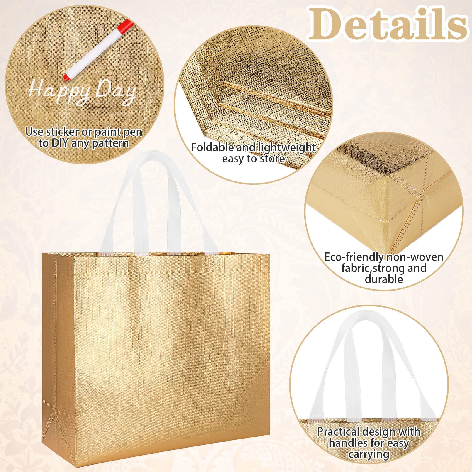 12-Piece Reusable Gift Bags Set - Glossy Tote Bags with Handles, Eco-Friendly Non-Woven Foldable Shopping Bags for Groceries, Bridesmaid Gifts & Party Favors - Perfect for Weddings, Birthdays & Holiday Gift Wrapping