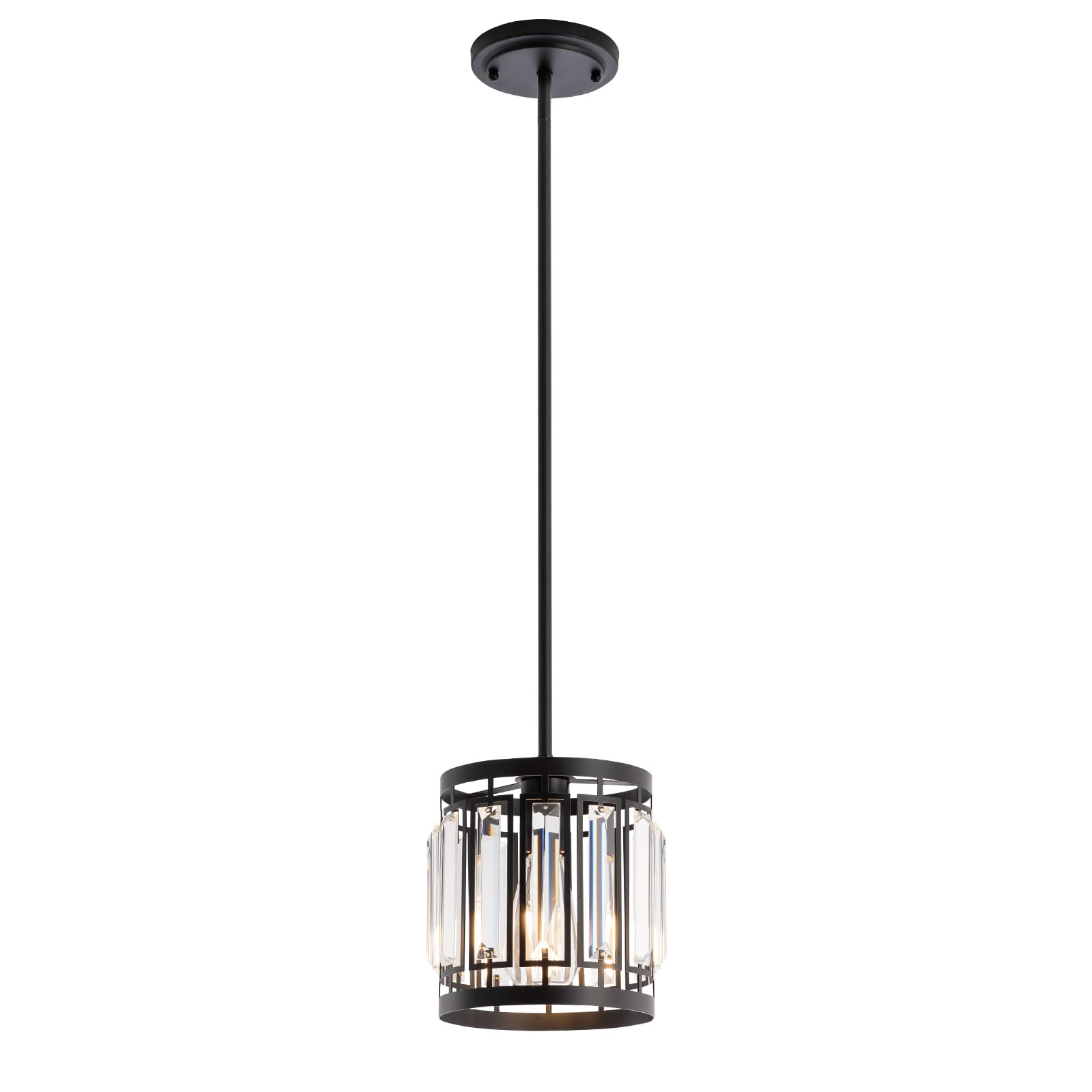 Modern Black One-Light Pendant Light Fixture with K9 Crystals - E26 Base Ceiling Hanging Lamp for Kitchen, Restaurant, Cafe & Dining Room Island Lighting | Elegant Ambiance for Home & Commercial Spaces